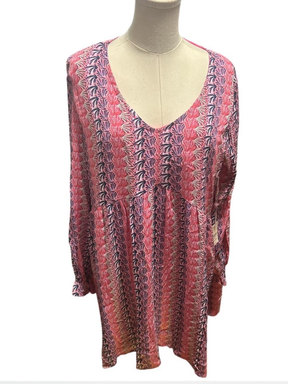 Simply Southern Pink Patterned V-Neck Mini Dress NWT XL - Picture 2 of 9